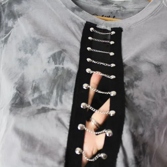 Affliction Standard Series studded chains men's S t-shirt tie-dye gray unisex - Picture 6 of 8